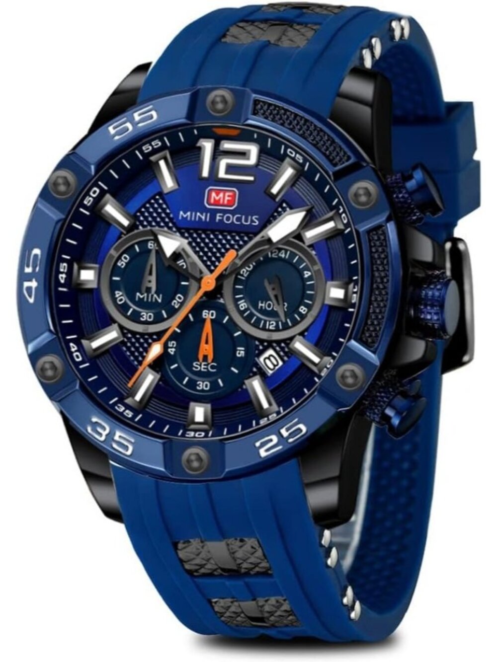 Men's Blue And Black Analog Quartz Waterproof Chronograph Stylish Casual Watch